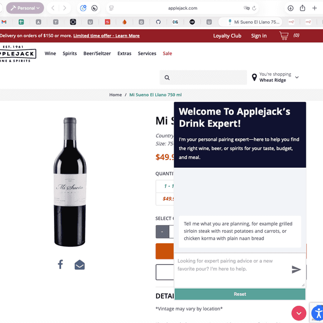 Applejack.com AI Customer Service & Wine Recommendation Workflow